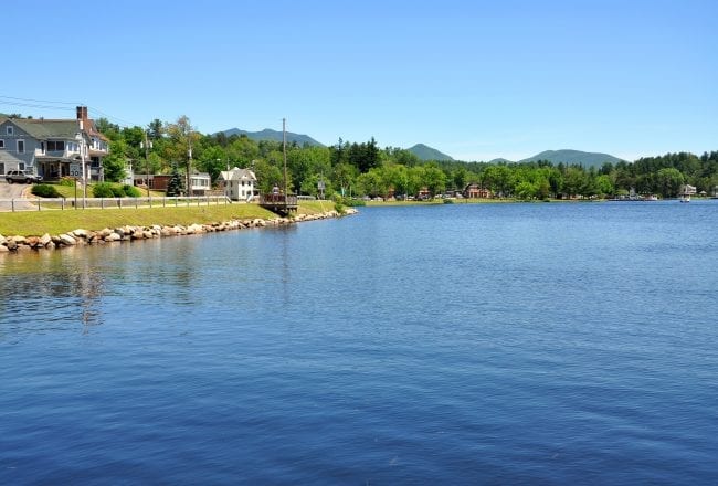 Lake Flower in village of Saranac Lake in Adirondack Mountains, New York, USA.
