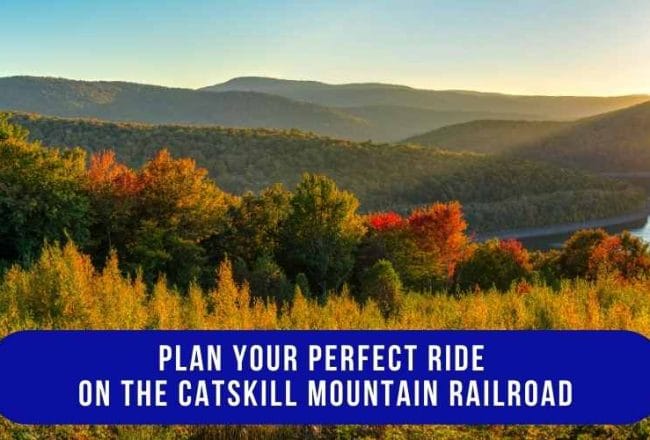 Scenic rail journey on the Catskill Mountain Railroad during fall foliage