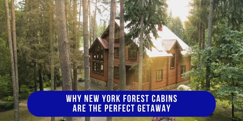 New York Cabin Rentals outdoor fire pit with wooden chairs overlooking scenic forest views
